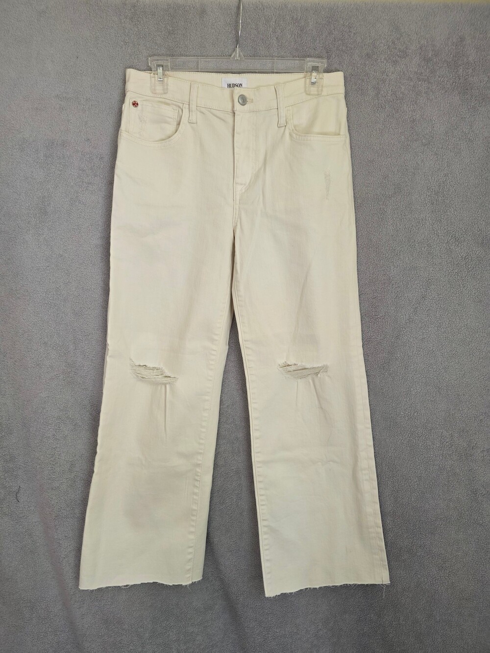 HUDSON Rosalie Wide Leg Off-White Denim Jeans Size 27 Raw Hem Five Pocket Style